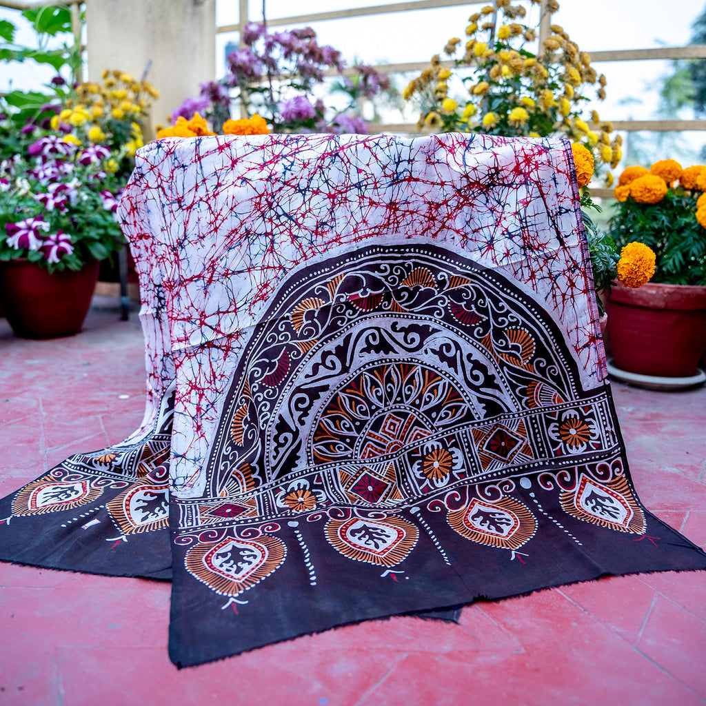BATIK STOLE - WHITE ON RED DESIGN