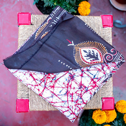 BATIK STOLE - WHITE ON RED DESIGN