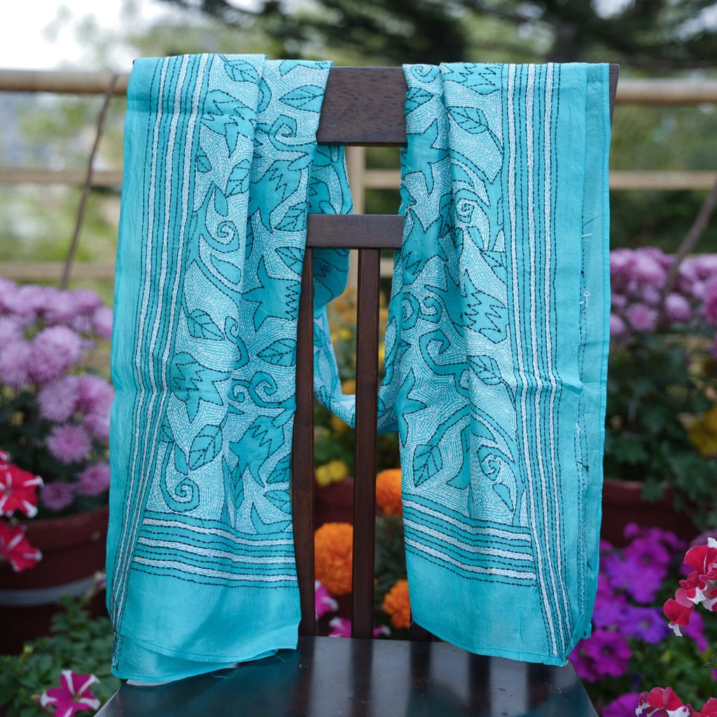 KANTHA STOLE - TURQUOISE