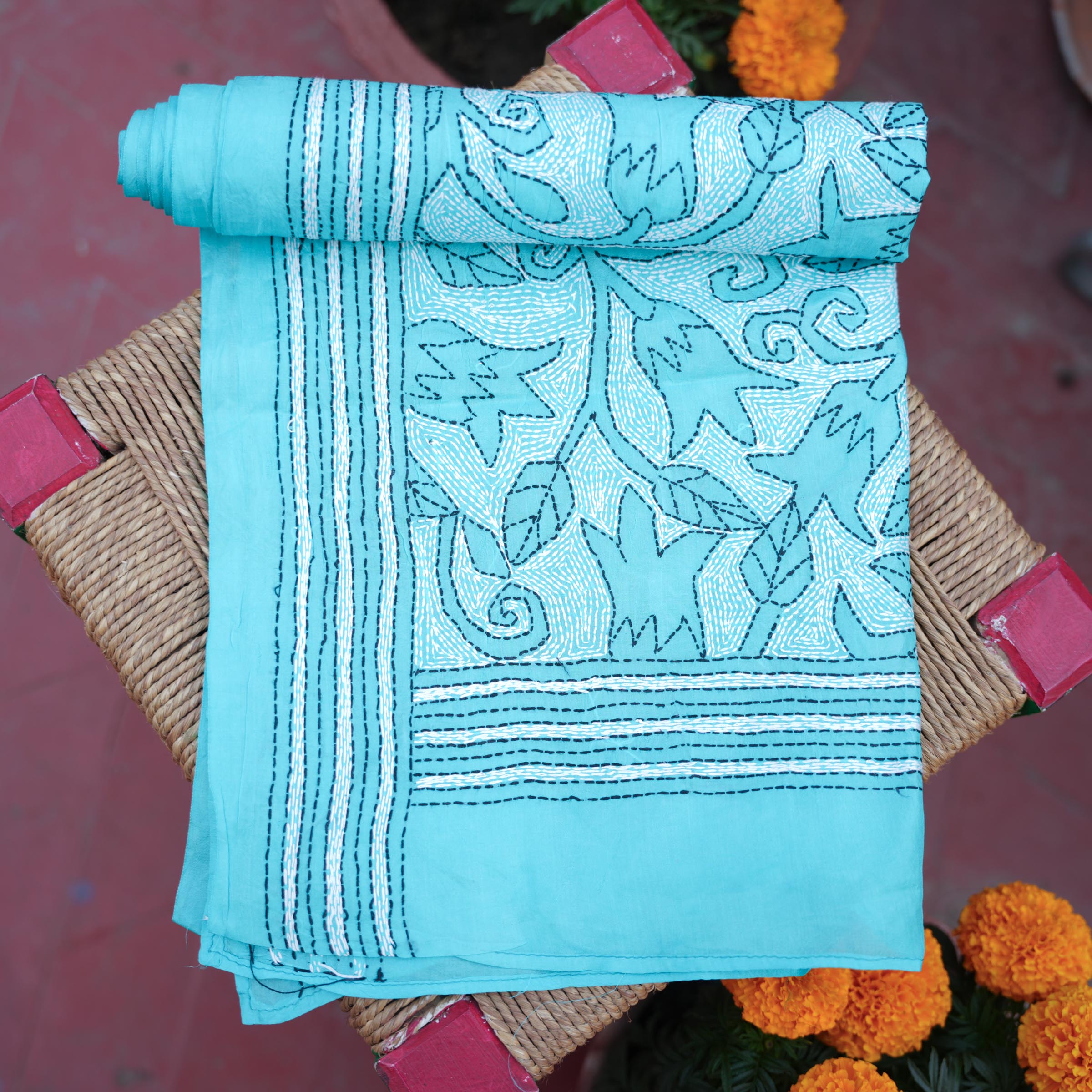 KANTHA STOLE - TURQUOISE