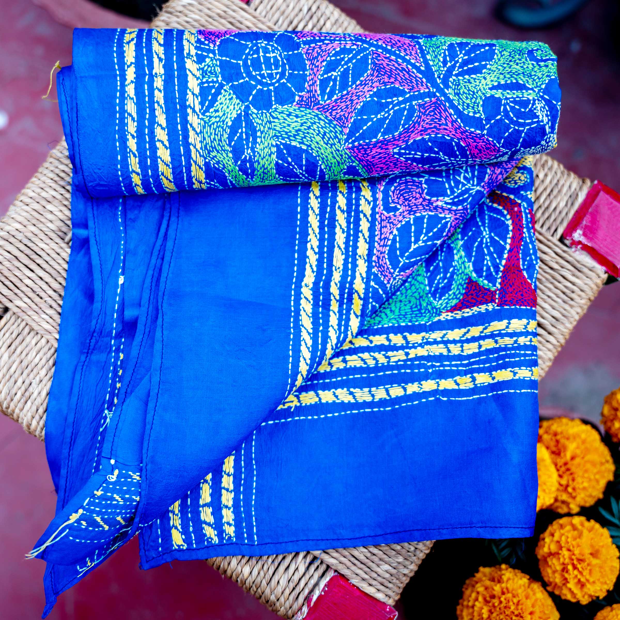 KANTHA STOLE - BLUE