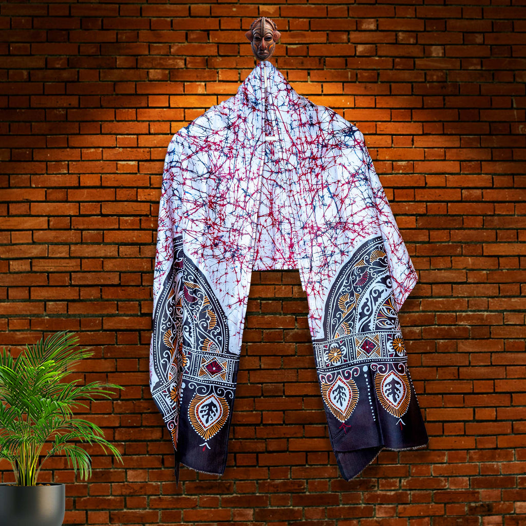 BATIK STOLE - WHITE ON RED DESIGN